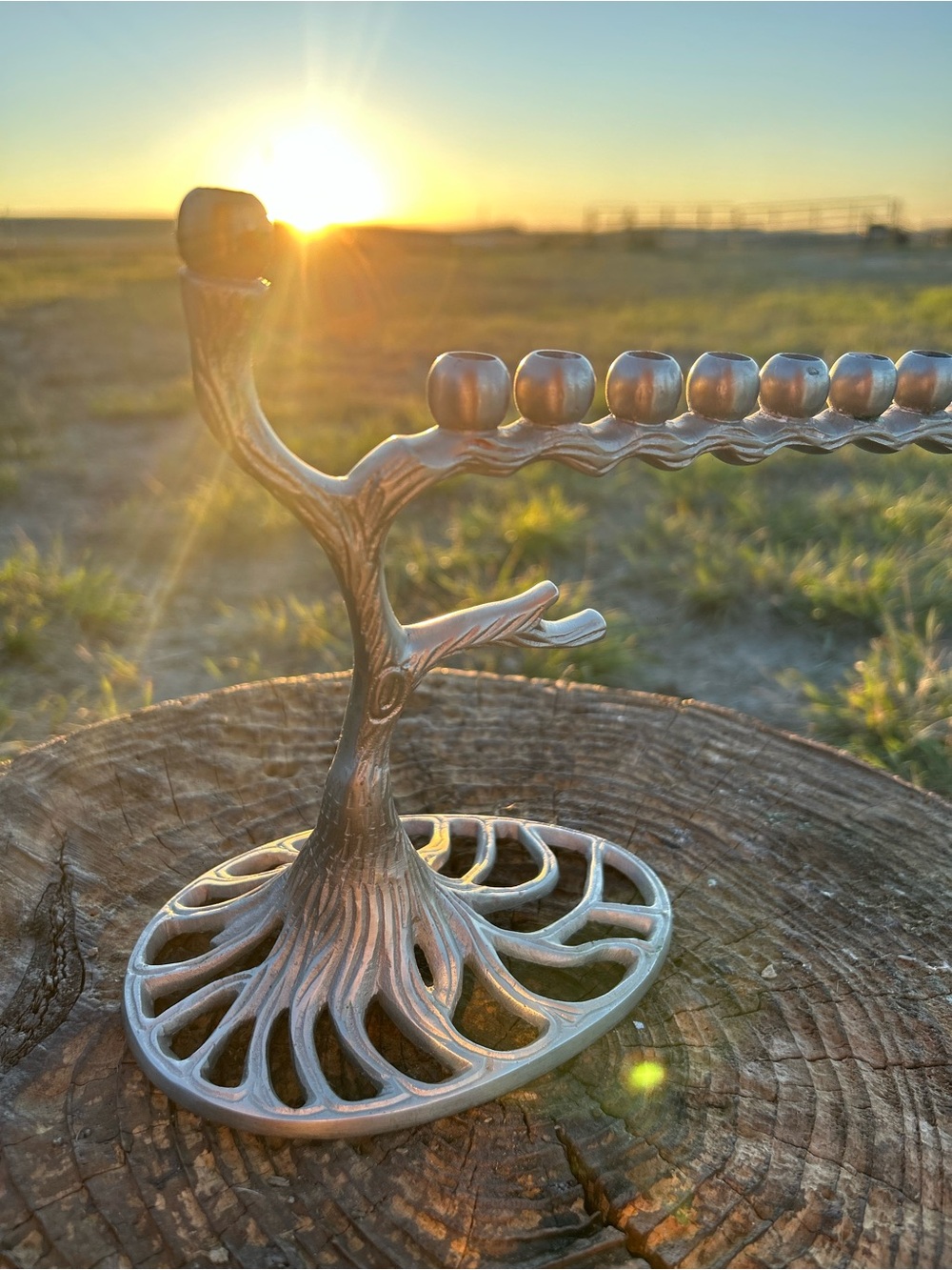 Silver Metal Menorah Hanukkah Candle Holder Tree Design
